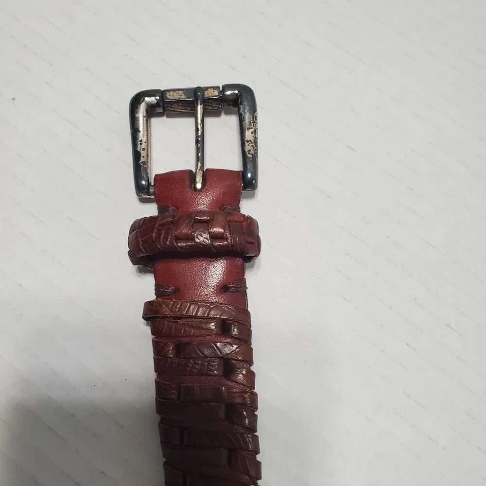 Vintage Brown Italian Calf Leather Woven Braided‎ Belt Size 42 BA300416 Men's